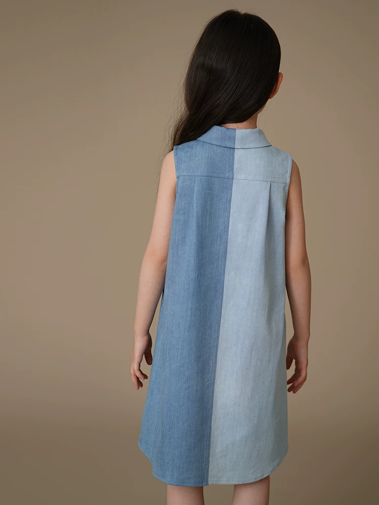 Váy liền thân mùa hè kiểu Hàn Quốc cho bé gái, thiết kế thời trang, chất liệu denim phối màu.