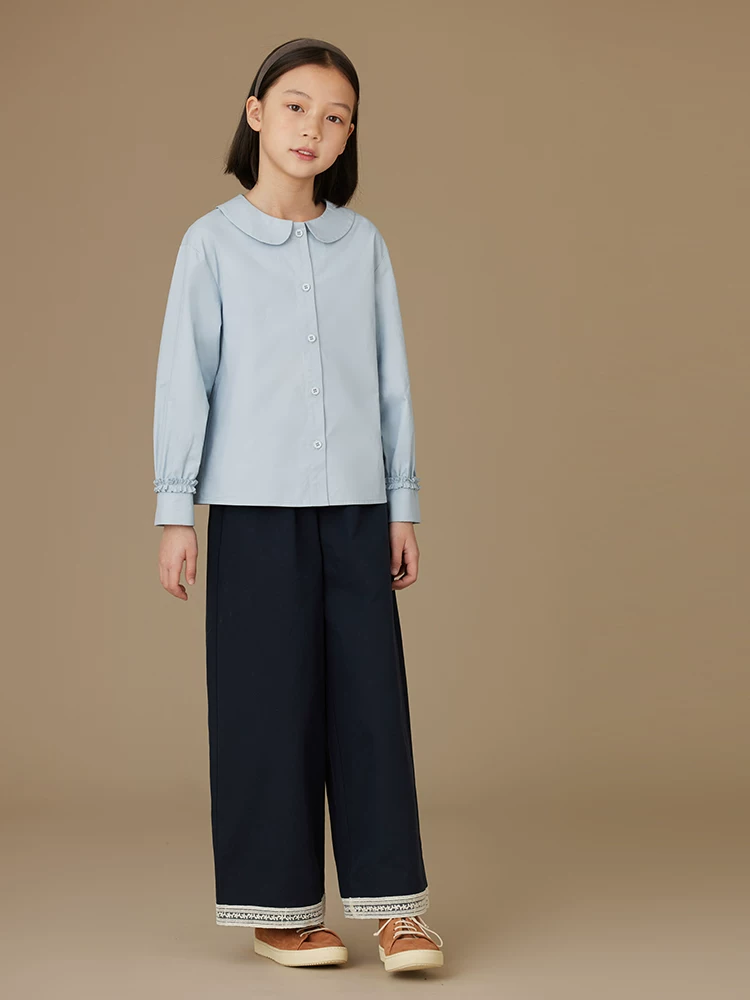 Quần áo trẻ em Hazi 2025 Áo trẻ em xuân thu phong cách Nhật Bản Áo sơ mi dài tay cổ búp bê bằng vải cotton toàn bộ dành cho trẻ lớn hơn
