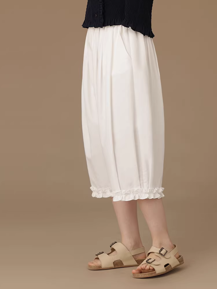 Quần âu trắng trẻ em mang lại cảm giác cao cấp, dáng rộng đa năng, viền xù, quần lửng, quần dài cho bé gái, mùa hè