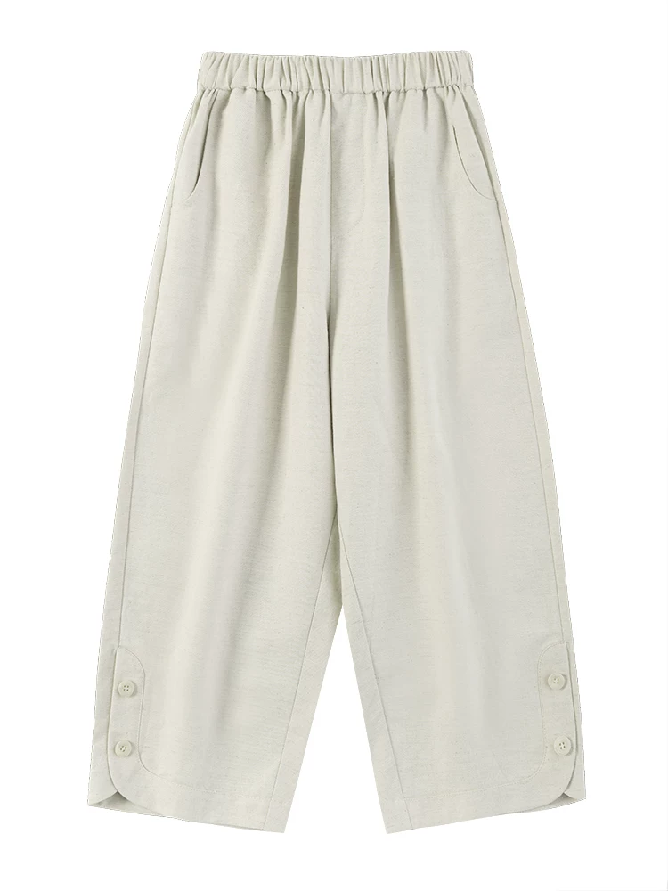 Quần áo trẻ em mùa xuân hè vải lanh cotton dáng rộng thẳng quần âu bé trai bé gái quần lửng cho trẻ lớn mùa thu