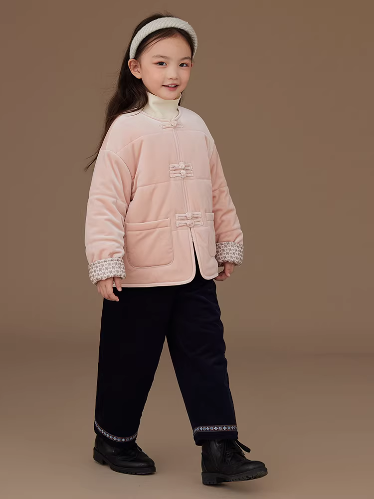 Quần áo trẻ em Hazi Áo khoác màu hồng ngọt ngào dành cho nữ Áo khoác cotton nhung dày dặn ấm áp Quần áo mùa đông phong cách Trung Quốc mới dành cho trẻ em 25 kiểu mới