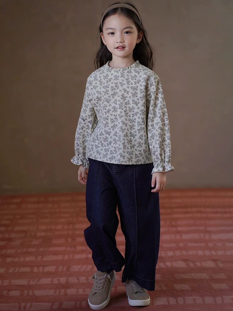 Quần áo trẻ em mùa xuân thu áo sơ mi trẻ em phong cách Hàn Quốc áo sơ mi hoa ngọt ngào áo cotton nhung kẻ cho bé gái lớn hơn