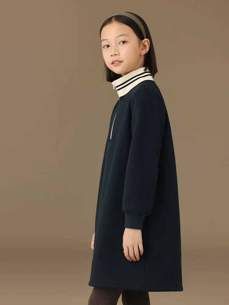 Quần áo trẻ em cho mùa thu đông: Váy áo sweatshirt thường ngày có lớp lót lông cừu giữ ấm, váy dài tay cho bé gái lớn hơn.