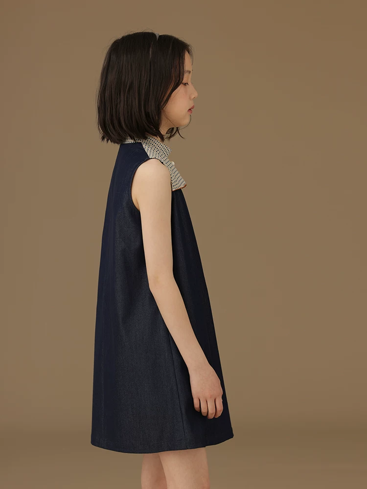Quần áo trẻ em mùa hè theo phong cách Trung Hoa, váy kiểu Trung Hoa mới dành cho bé gái, váy denim phối vải rộng rãi và thoải mái mang lại cảm giác cao cấp.