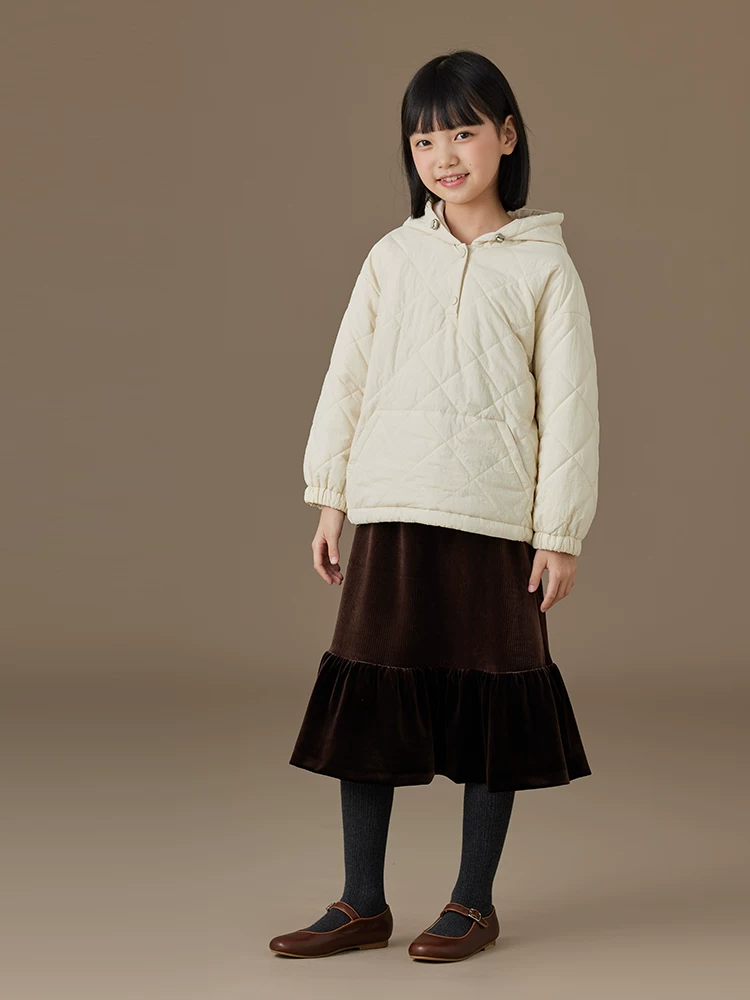 Váy nhung trẻ em phong cách retro thu đông, kiểu dáng nghệ thuật thanh lịch, váy dài màu cà phê cho bé gái