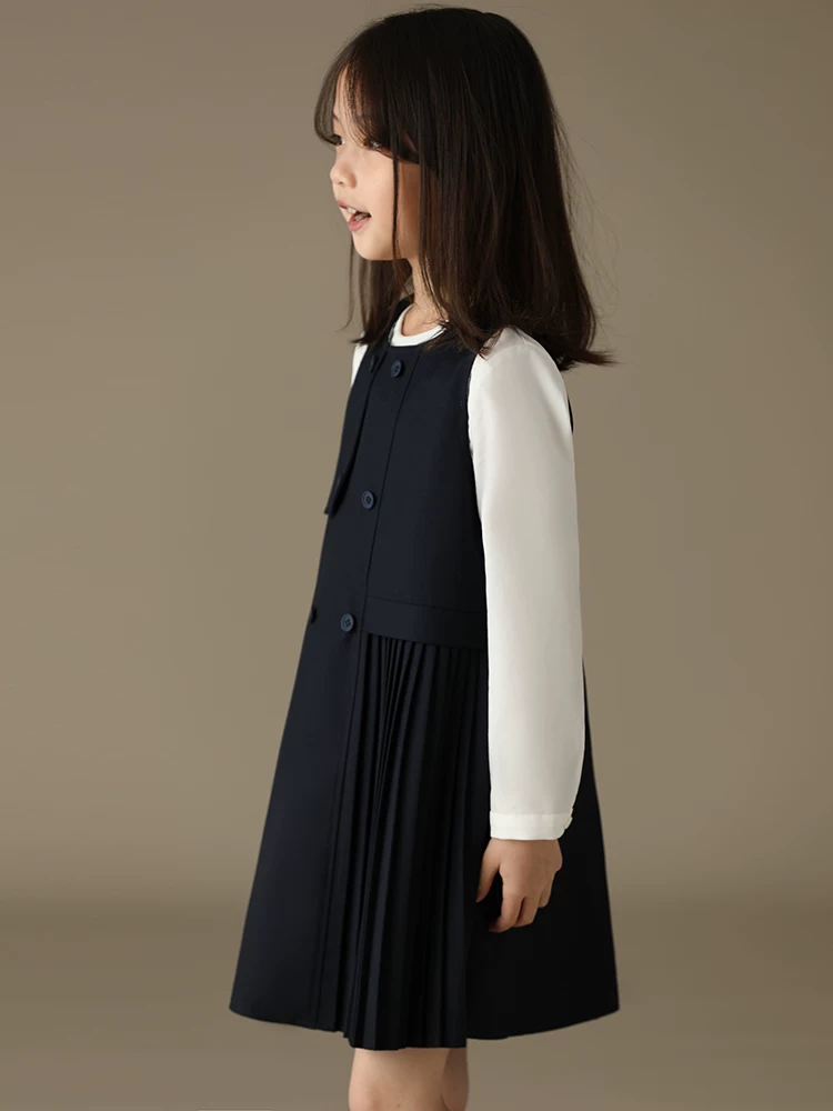 Váy xếp ly mùa xuân thu phong cách học sinh, đầm công sở cho bé gái lớn