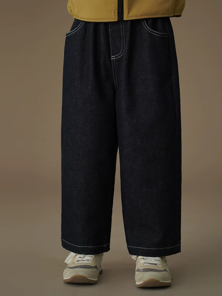 Quần áo trẻ em mùa xuân hè phong cách Nhật Bản quần dài dáng rộng quần denim giặt mềm bé trai và bé gái quần cà rốt thời trang