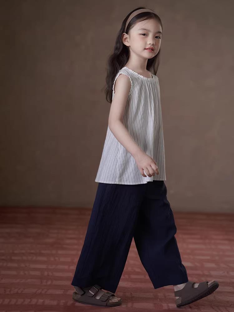 Quần áo trẻ em phong cách Nhật Bản quần dài màu xanh hải quân quần ống đứng cho bé gái quần đa năng chất liệu modal thân thiện với da quần thường ngày cho bé gái