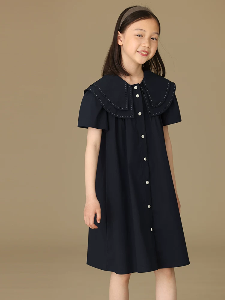 Váy mùa hè cho trẻ em, chất liệu cotton nguyên chất, phong cách học đường cổ điển, váy thường ngày cho bé gái, mỏng cho mùa hè.