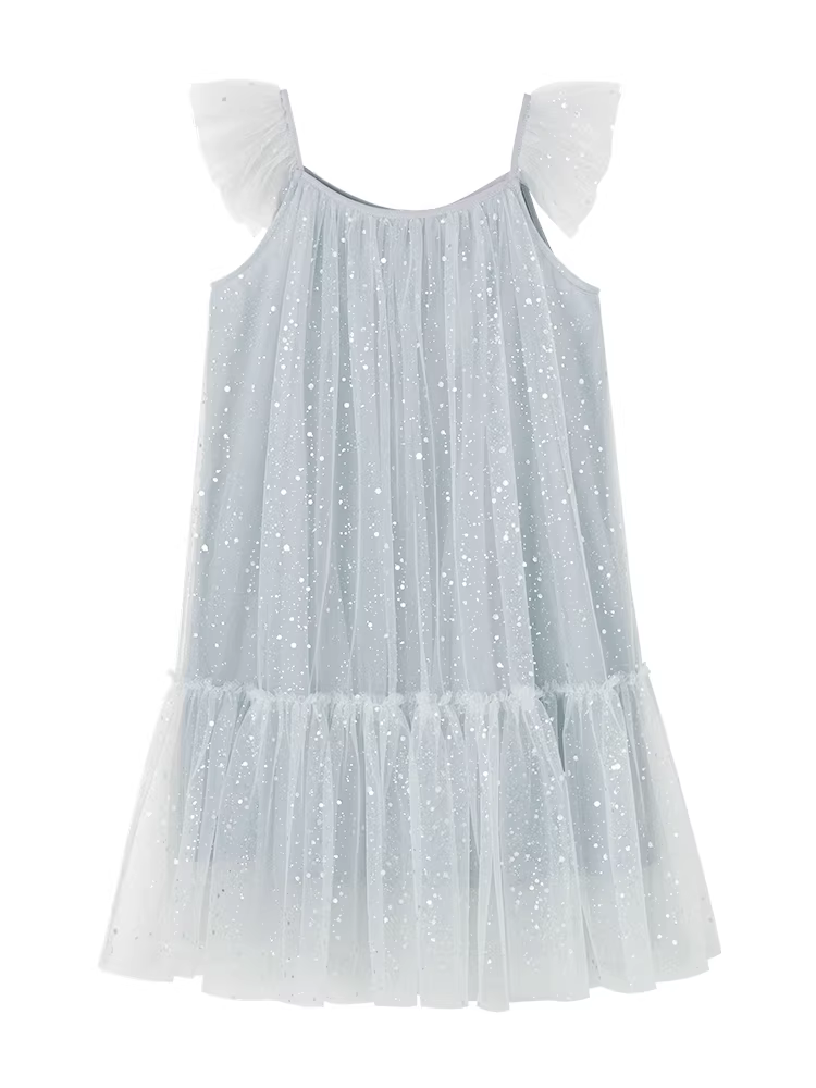 Quần áo trẻ em Váy công chúa mùa hè mới kiểu cổ tích có dây đeo, váy vải tuyn cho bé gái, váy biểu diễn có thiết kế đầy phong cách.