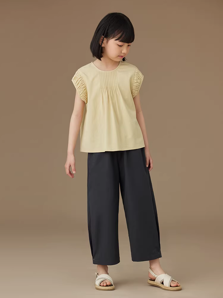 Áo kiểu nữ bé gái Hazi 2025 chất liệu Lyocell mềm mại, thoáng khí, thiết kế bèo nhún tay bèo, phong cách nghệ thuật, mùa hè