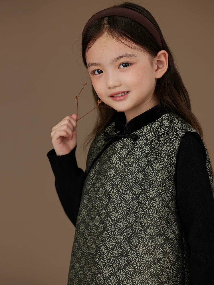 Quần áo trẻ em Hazi Quần áo cotton trẻ em Váy cổ điển Váy jacquard màu xanh lá cây Phong cách Trung Quốc mới Váy vest Quần áo mùa đông cho bé gái 25 kiểu mới