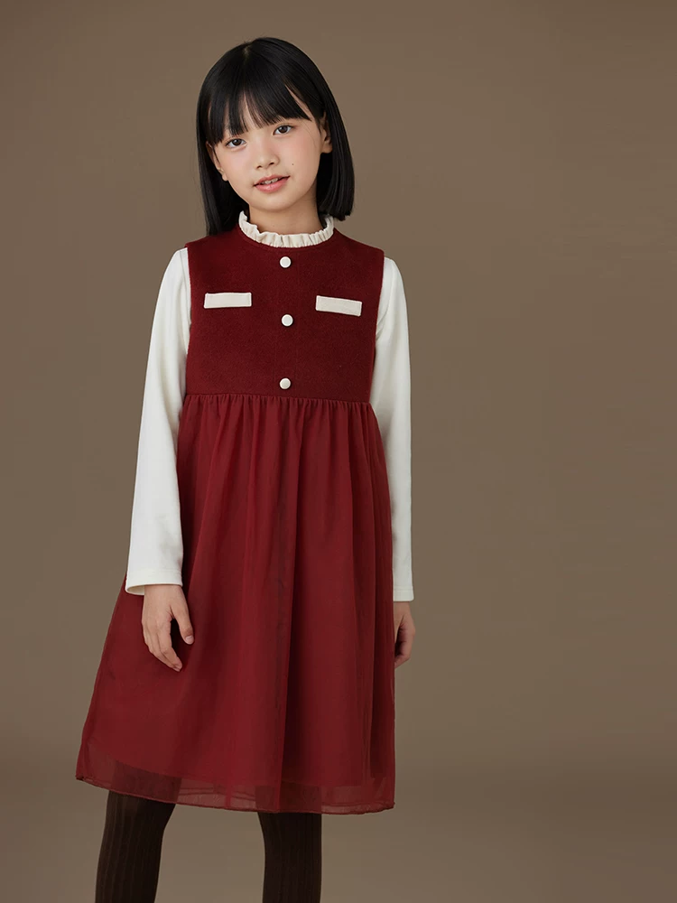 Quần áo trẻ em mùa thu đông váy vest đỏ đơn giản váy cao cấp váy năm mới cho bé gái dành cho trẻ lớn hơn