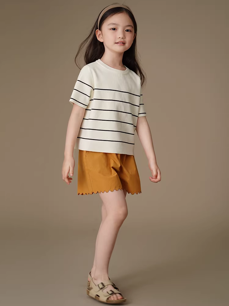 Quần áo trẻ em mặc mùa hè đơn giản giản dị sọc dệt kim hàng đầu bé trai bé gái áo thun ngắn tay cơ bản mùa xuân và mùa thu