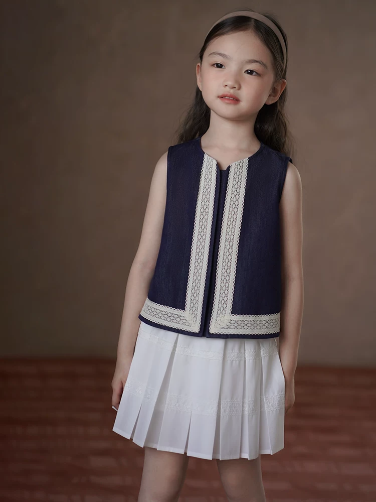 Quần áo trẻ em Hazi Áo trẻ em mùa hè Áo sơ mi cổ điển giản dị Áo vest denim cho bé gái Quần áo mùa hè cho trẻ em cỡ vừa và lớn 25 kiểu mới