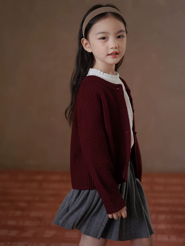 Quần áo trẻ em mùa xuân thu Áo len trẻ em phong cách Hàn Quốc Áo len len màu đỏ tía thời trang Áo len dệt kim bé gái Quần áo mùa thu bé gái