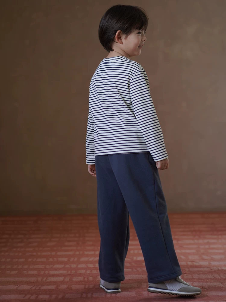 Quần dài thường ngày cho trẻ em có lớp lót lông cừu, quần ống thẳng dệt kim ấm áp cho bé trai và bé gái, quần cà rốt đơn giản cho mùa thu đông.