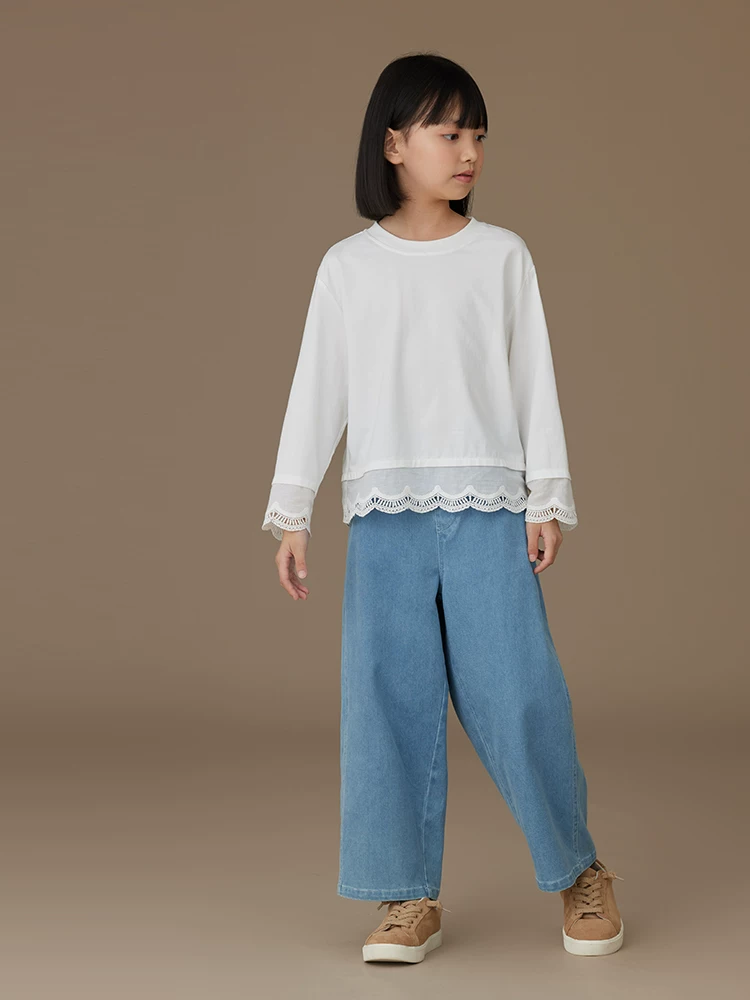 Quần áo trẻ em mùa xuân thu áo sơ mi dáng rộng thông thường bằng vải cotton trắng dài tay dành cho bé gái dành cho trẻ lớn hơn