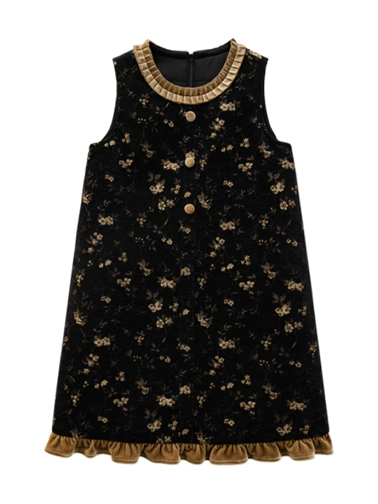 Quần áo trẻ em Hazi Váy vest nữ màu đen cổ điển Jacquard Váy trẻ em phong cách Trung Quốc mới Quần áo mùa đông cho bé gái 25 kiểu mới