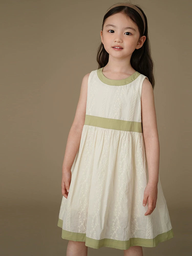 Váy vest trẻ em mùa hè với họa tiết thêu tươi tắn và phối màu dành cho bé gái, quần áo mùa hè mới cho trẻ lớn, mẫu 25.