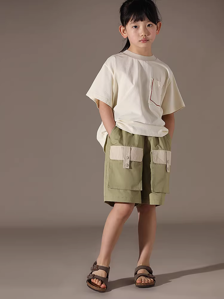 Quần áo trẻ em Hazi 25 Bộ sưu tập mới mùa hè dành cho bé trai và bé gái Cotton nguyên chất phối màu Túi lớn Quần short hàng hải năm điểm thường ngày dành cho cha mẹ và con cái