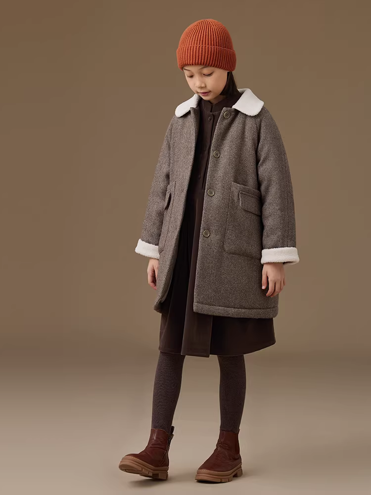 Quần áo trẻ em Hazi 25 Áo khoác trẻ em mùa đông dài vừa phải Áo khoác len giả lông cừu dày dặn ấm áp cho bé gái dành cho trẻ lớn hơn.