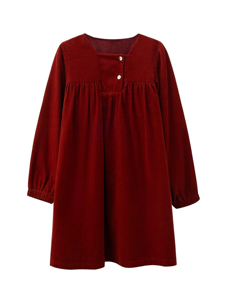 Váy dài tay chất liệu cotton mềm mại cho bé gái Hazi, váy nhung, quần áo mùa thu cho bé gái, kiểu mới 2024