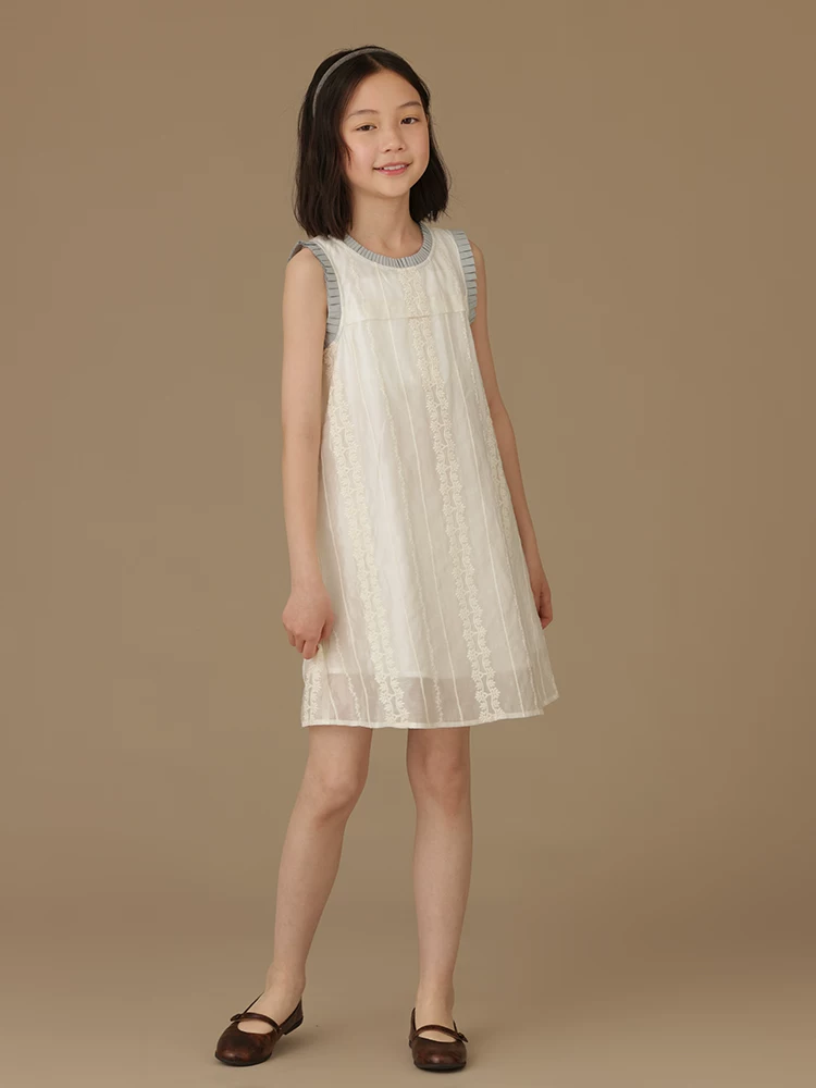 Quần áo trẻ em váy vest trắng thêu họa tiết cổ tích dành cho trẻ lớn, váy mùa hè cho bé gái, cảm giác cao cấp.