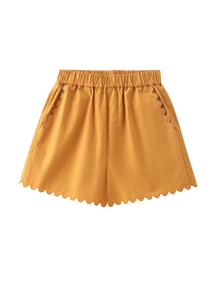 Quần áo trẻ em mùa hè mỏng năm điểm quần short trẻ em quần short giản dị bé gái quần màu vàng gừng thiết kế đơn giản cotton