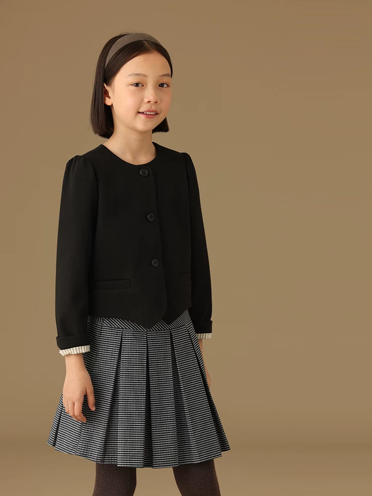 Quần áo trẻ em Ha Chi Thu Đông Mới về Áo kiểu Chanel cao cấp kiểu hộp màu đen kiểu Pháp ngắn cho bé gái