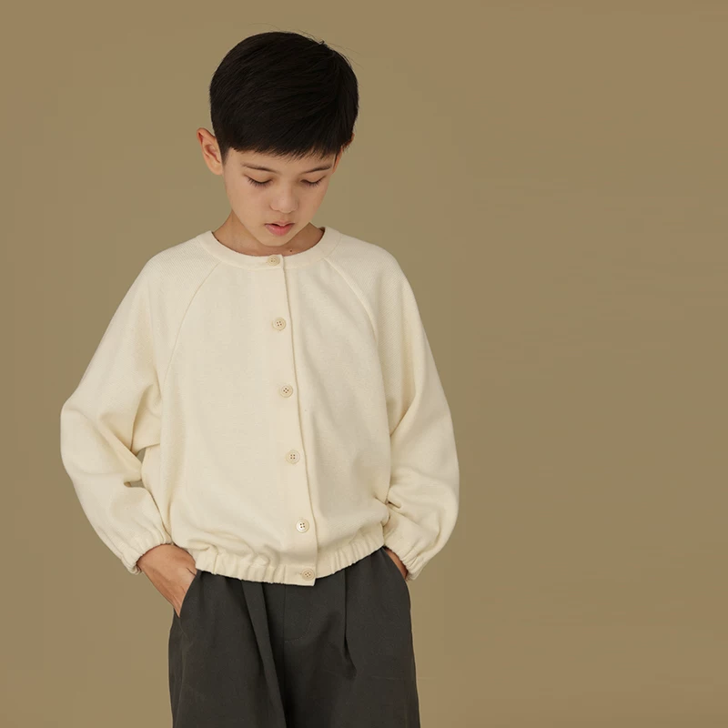 Áo khoác cardigan dệt kim mùa xuân thu cho bé, màu be, thoải mái, đa năng, cổ tròn, kiểu dáng thường ngày, dành cho bé trai và bé gái