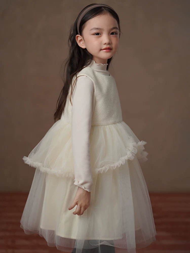 Quần áo trẻ em mùa thu đông váy trẻ em váy voan phối màu be váy công chúa phong cách Chanel nhỏ bé váy sinh nhật bé gái