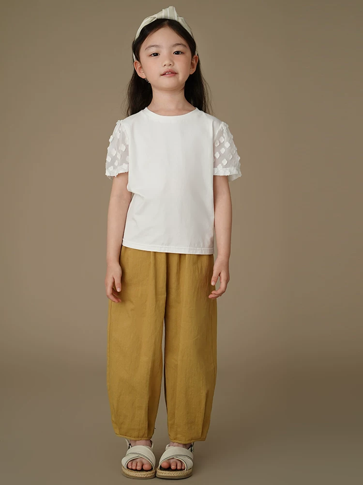 Quần áo trẻ em quần dài thân thiện với làn da cotton nguyên chất đơn giản quần rộng giản dị bé trai bé gái quần jogger cho trẻ lớn hơn mùa hè