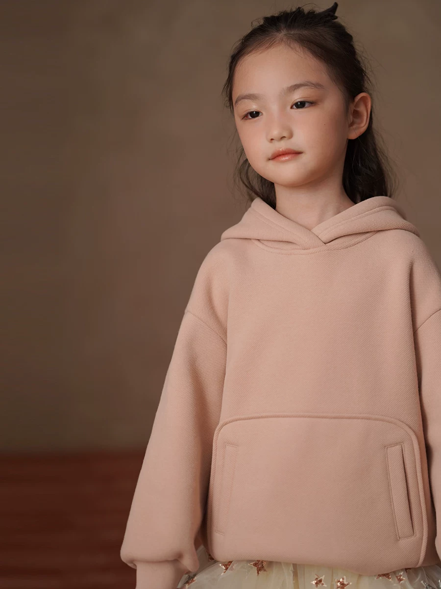 Áo khoác mùa đông trẻ em, áo sweatshirt nỉ rộng rãi, áo màu hồng cho bé gái, trang phục mùa đông mới cho bé gái