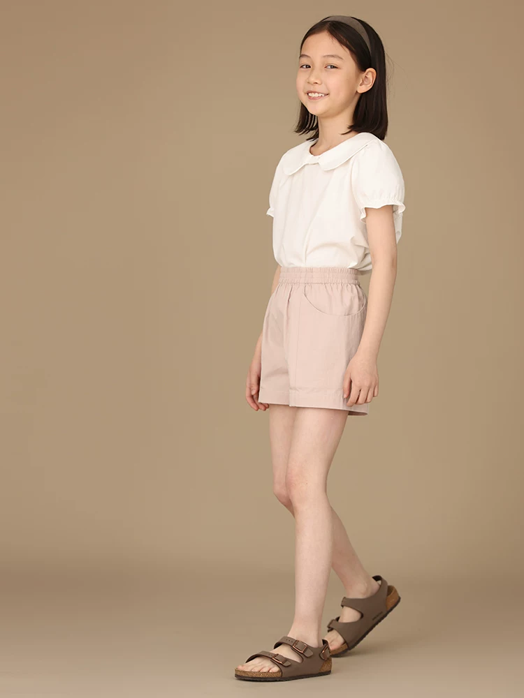 Quần áo trẻ em Ha Chi Mùa hè mới Quần short cotton cạp cao màu tím hồng kiểu chữ A Quần short ống rộng dành cho cha mẹ và con cái Quần short năm điểm thông thường dành cho bé gái