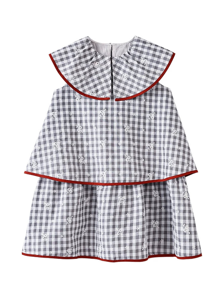 Quần áo trẻ em mùa hè: váy hai dây cotton dài vừa phải thân thiện với làn da dành cho bé gái, váy xếp tầng kẻ sọc với thiết kế độc đáo.