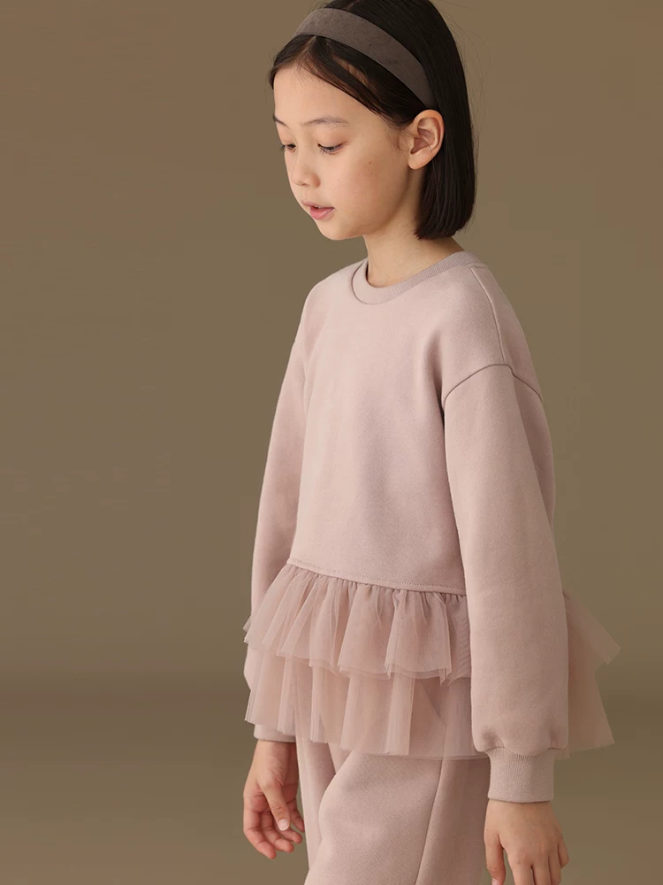 Bộ quần áo thu đông cho bé gái, chất liệu cotton 100%, kiểu phối lưới dễ thương, áo kiểu patchwork, quần dài, áo nỉ dày dặn.