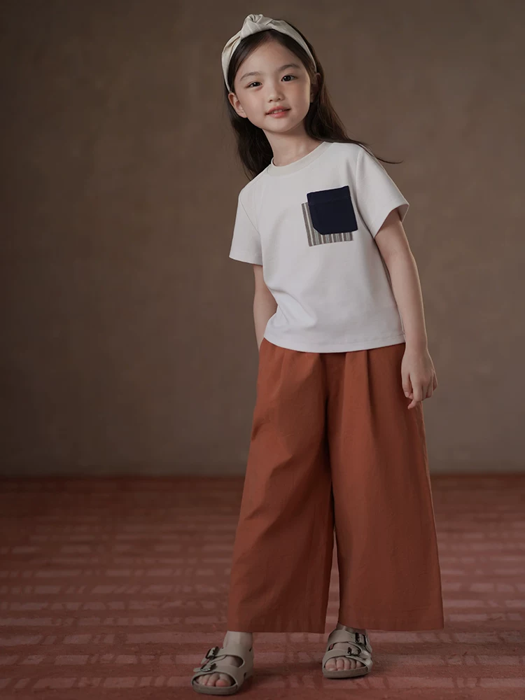 Quần ống đứng thông thường dành cho trẻ em, quần dài màu cam thoáng mát và thoáng khí cho bé trai và bé gái, quần chống muỗi, kiểu dáng mùa hè mỏng.
