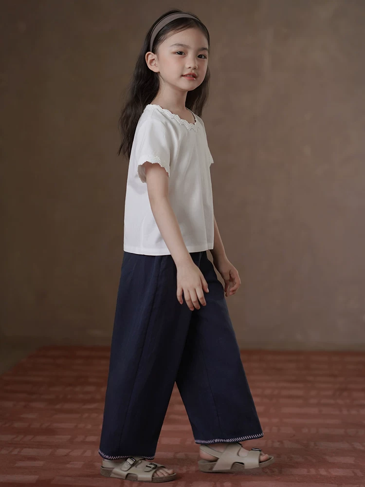 Quần áo trẻ em Ha Chi Quần dài thường ngày mới mùa hè dành cho trẻ em, Quần thẳng đơn giản cao cấp mát mẻ dành cho bé gái, Quần chống muỗi cho bé gái