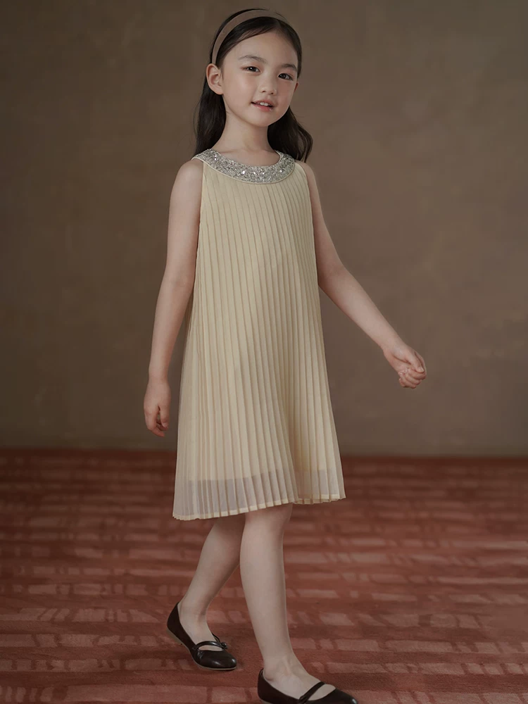 Quần áo trẻ em Ha Chi Váy ba lỗ mùa hè cho bé gái Váy sequin nặng Váy xếp ly cho bé gái Váy trang trọng cho trẻ em cỡ vừa và lớn