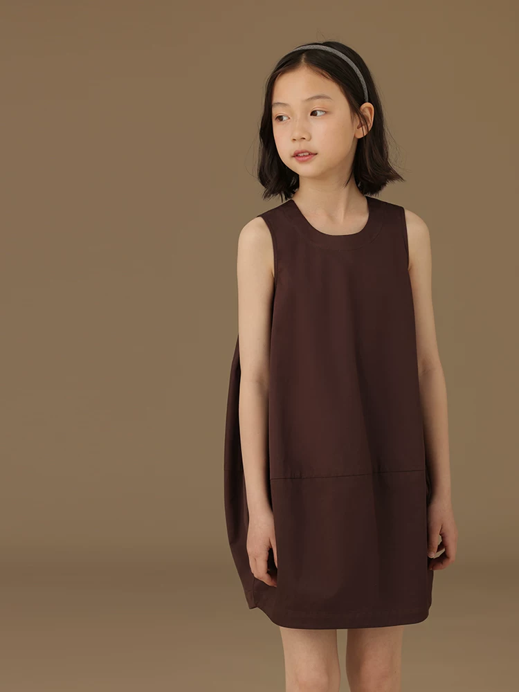 Váy bé gái Hazi mùa hè 2025 kiểu cổ điển màu tím, chất liệu cotton nguyên chất, không tay, thời trang