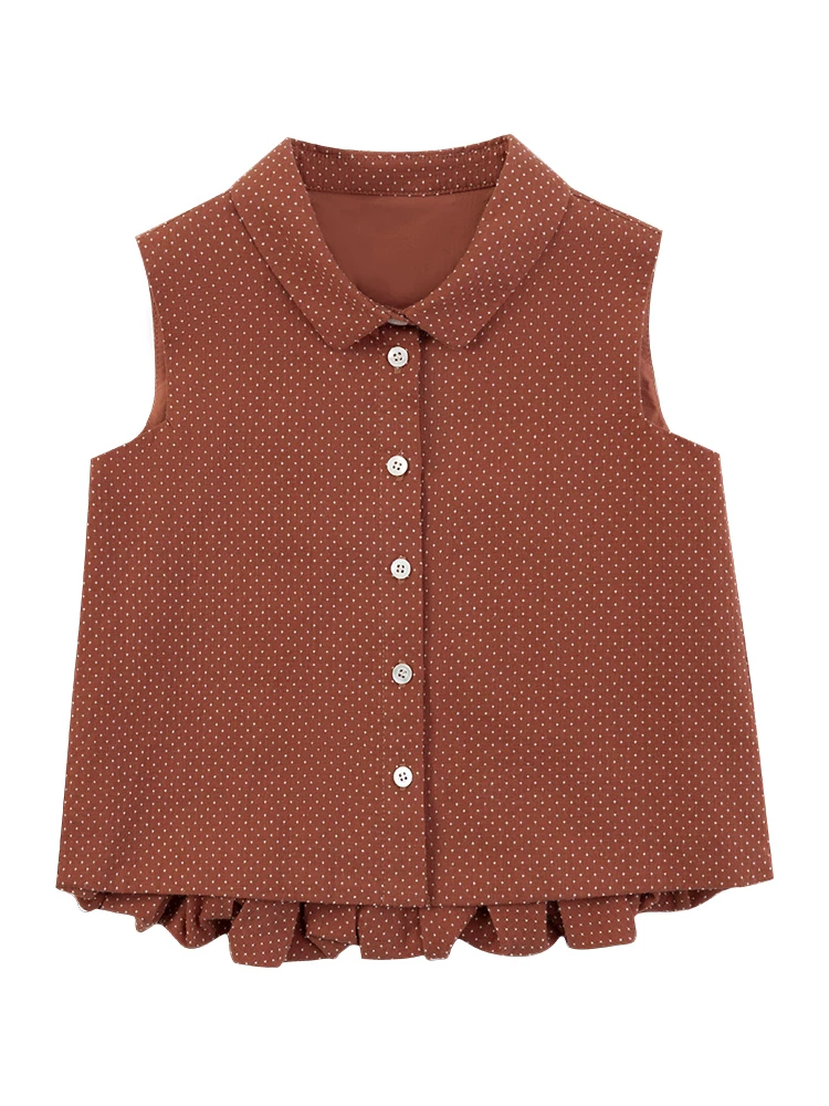 Áo sơ mi nữ chấm bi màu đỏ phong cách Trung Quốc mới đa năng và dễ thương áo vest trẻ em mùa hè cotton mỏng