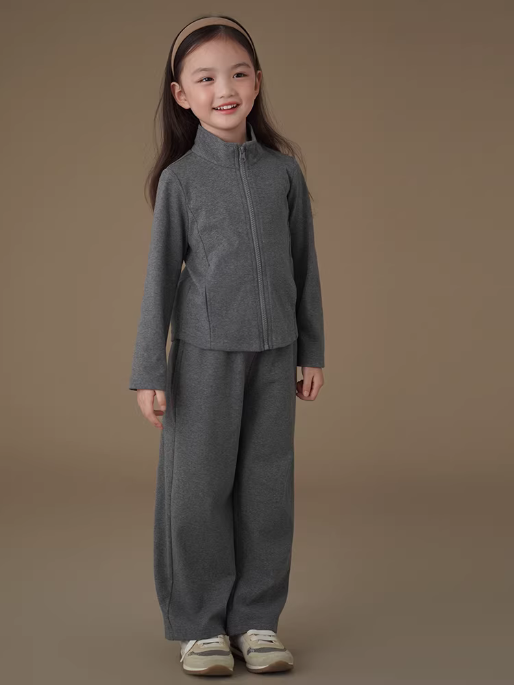 Quần áo trẻ em mùa xuân thu, bộ đồ thể thao trẻ em đơn giản màu xám, áo khoác thường ngày bé trai và bé gái, quần thể thao, trang phục mùa thu cho trẻ lớn