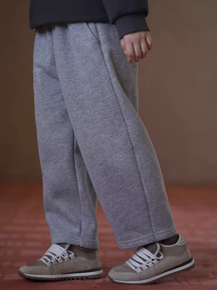 Quần thể thao lót lông cừu màu xám ấm áp mùa thu đông cho bé trai và bé gái, quần thể thao dệt kim cho trẻ lớn hơn.