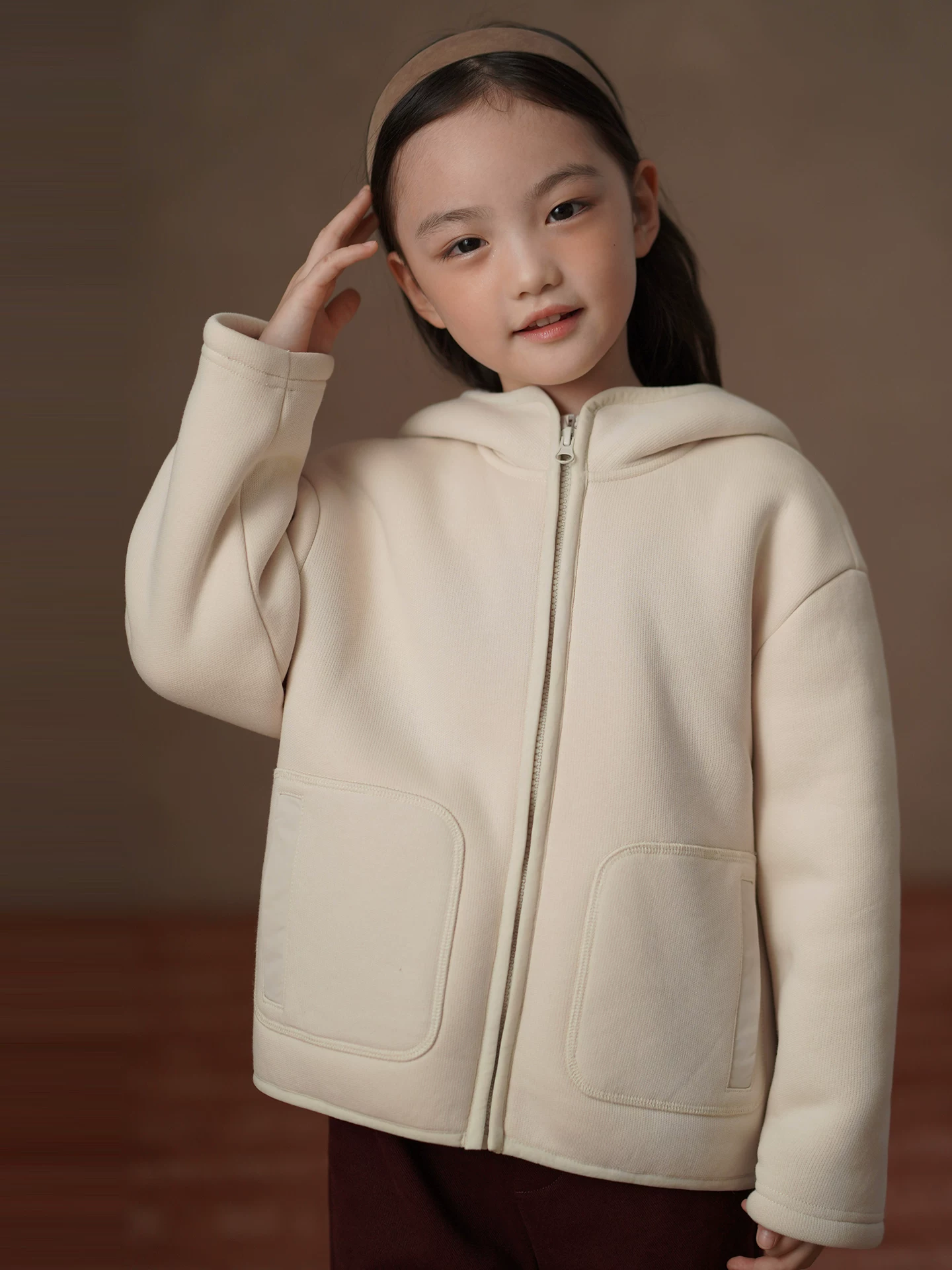 Quần áo trẻ em áo khoác có mũ trùm đầu dày dặn với lông cừu cổ cao nửa cổ áo khoác có mũ trùm đầu cho bé trai và bé gái mùa đông