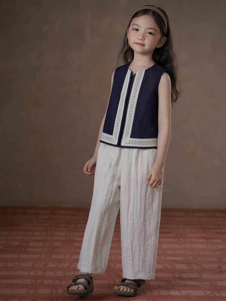 Quần áo trẻ em Hazi Áo trẻ em mùa hè Áo sơ mi cổ điển giản dị Áo vest denim cho bé gái Quần áo mùa hè cho trẻ em cỡ vừa và lớn 25 kiểu mới
