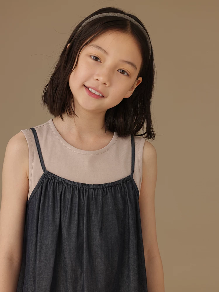 Quần áo trẻ em váy vest mùa hè váy denim cotton mỏng váy bé gái váy giả hai mảnh cho bé gái