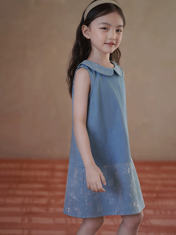 Quần áo trẻ em Hazi Váy denim cổ điển mới mùa hè dành cho bé gái, Váy ba lỗ ngọt ngào và dễ thương dành cho trẻ lớn hơn.