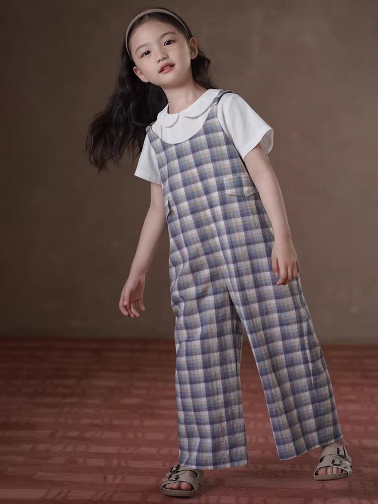 Quần dài thường ngày cho trẻ em mùa hè quần ống thẳng mỏng cho bé trai và bé gái quần yếm quần kẻ sọc cổ điển