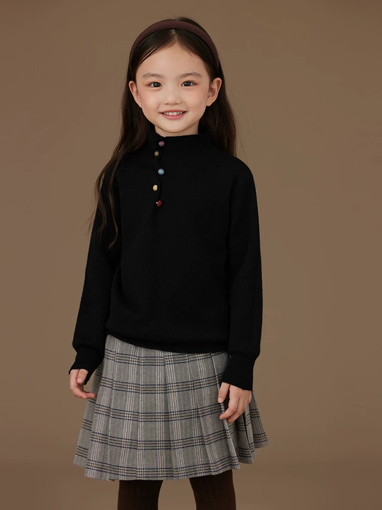 Quần áo trẻ em cho mùa thu đông, áo len đen, dáng ôm, áo len đen đa năng, áo lót bé gái.